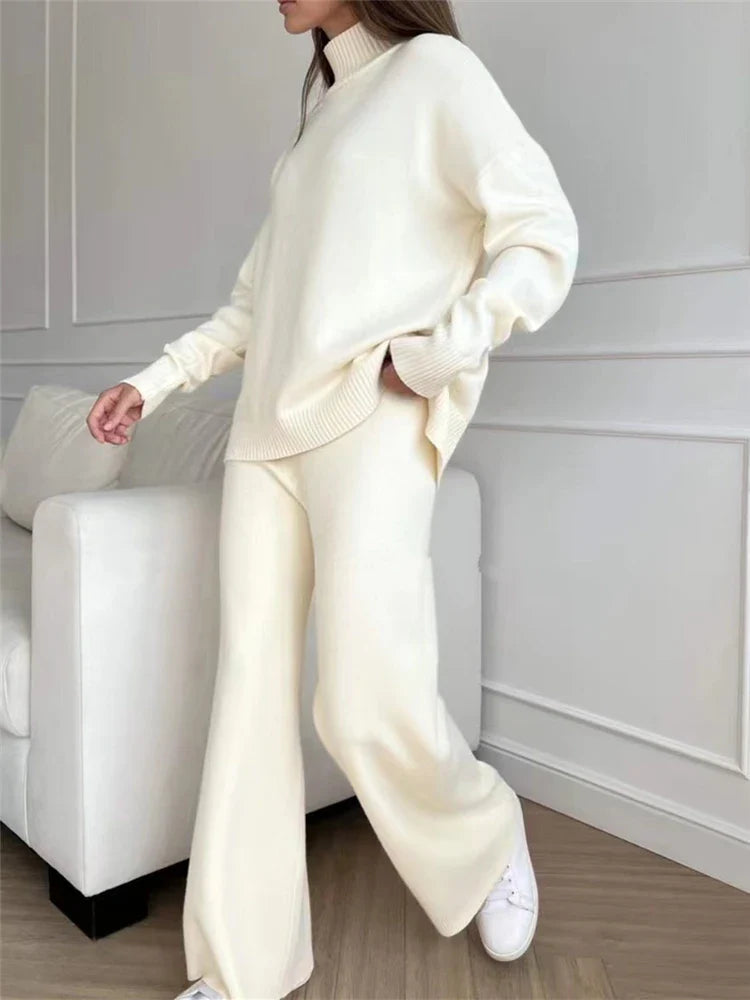 Cozy Women's Sweater Turtleneck Jumpsuit Set