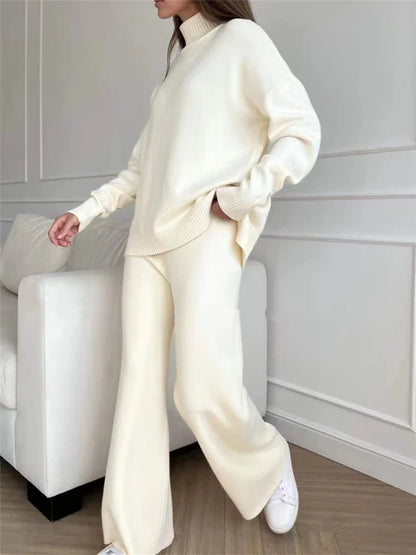 Cozy Women's Sweater Turtleneck Jumpsuit Set