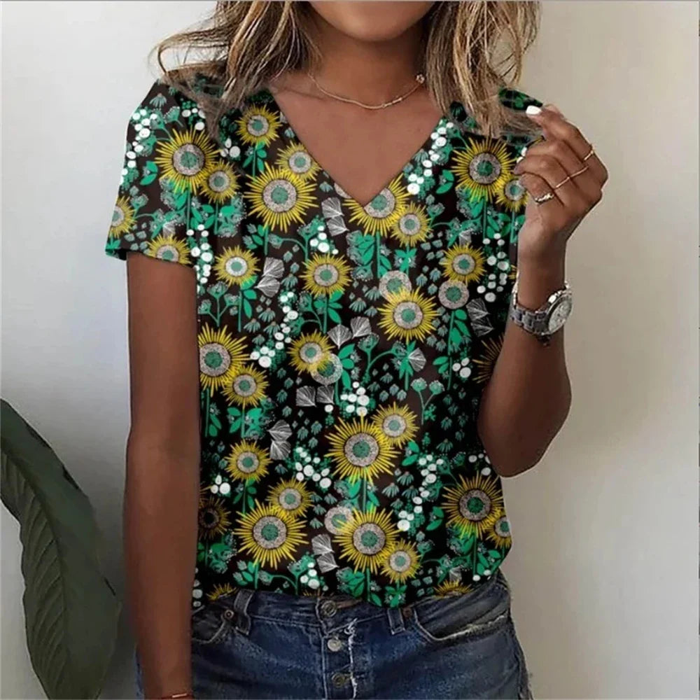 Classic Floral Relaxed Fit V-Neck T-Shirt