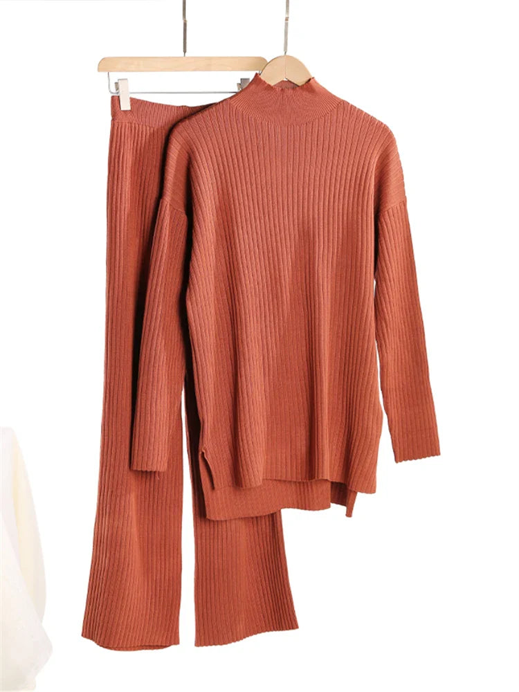 Cozy Women's Sweater Turtleneck Jumpsuit Set
