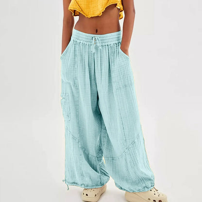 Relaxed Fit Wide Leg Beach Pants with Pockets