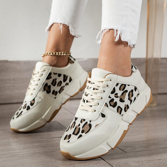 Comfortable Leopard Print Lace Up Women's Sneakers - VogeLuxe