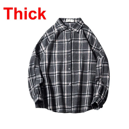 Big Plaid Flannel Shirt Men - Warm Casual Long Sleeve