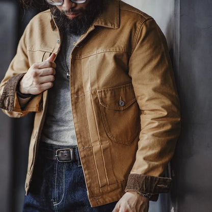Classic Cotton Field Jacket - Durable Beige Work Coat - VogeLuxe