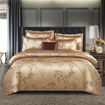 Luxurious Gold Blue Satin Duvet Cover Set