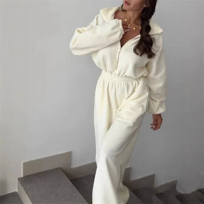 Ladies' Zip Up Hooded Jumpsuit Outfit - VogeLuxe