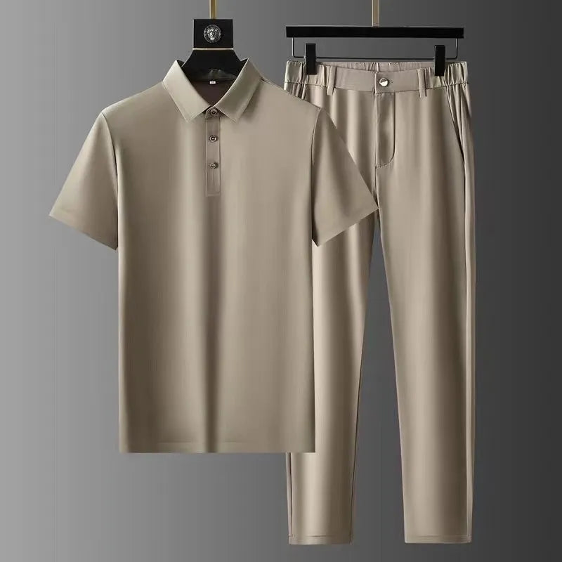 Slim Fit Men's Polo Shirt and Pants 2-Piece Suit - VogeLuxe