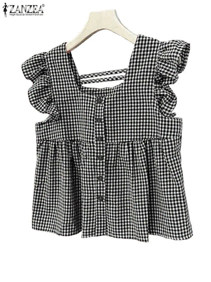 Classic Check Off Shoulder Women's Summer Top