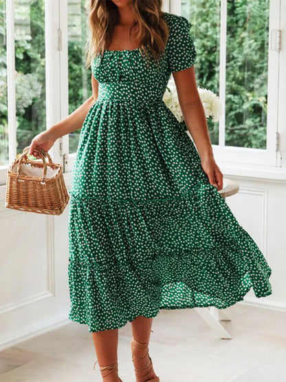 Classic Floral Long Sleeve Maxi Dress with High Slit - VogeLuxe