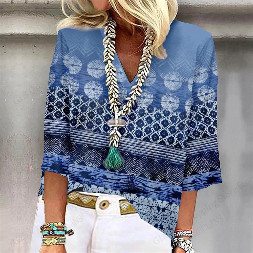 Relaxed Fit Floral V-Neck T-Shirt for Women