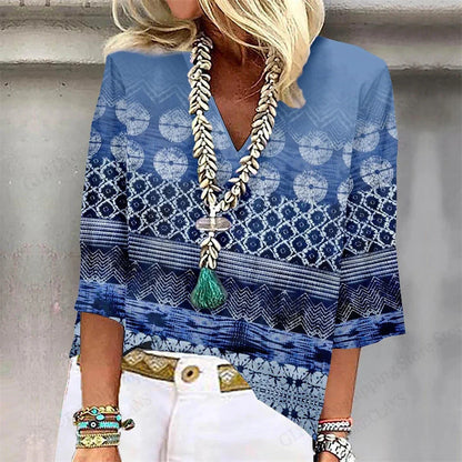 Relaxed Fit Floral V-Neck T-Shirt for Women