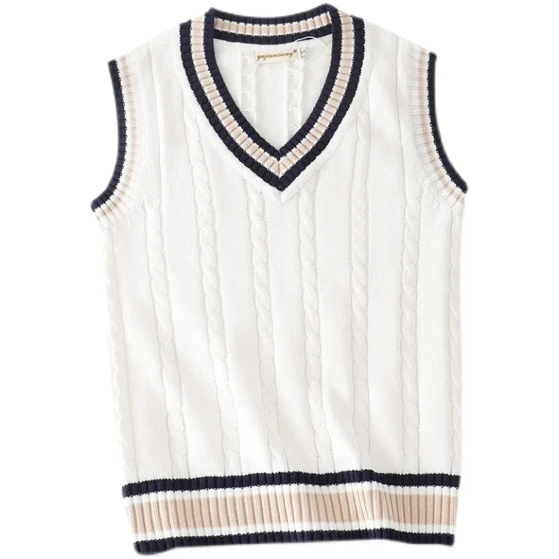 VogeLuxe | Men’s Preppy Cable Knit Sleeveless V Neck Sweater Vest