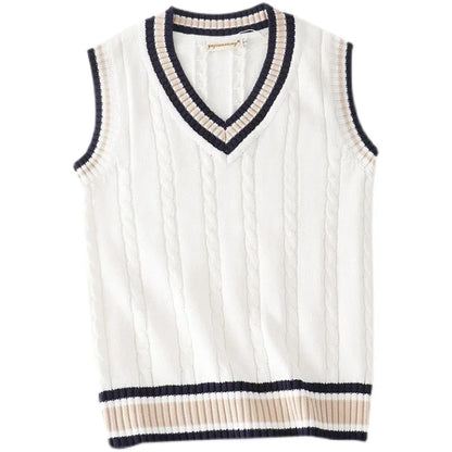 VogeLuxe | Men’s Preppy Cable Knit Sleeveless V Neck Sweater Vest