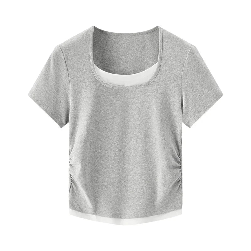 Fashionable Faux Crop Top – Flattering V-Neck Tee