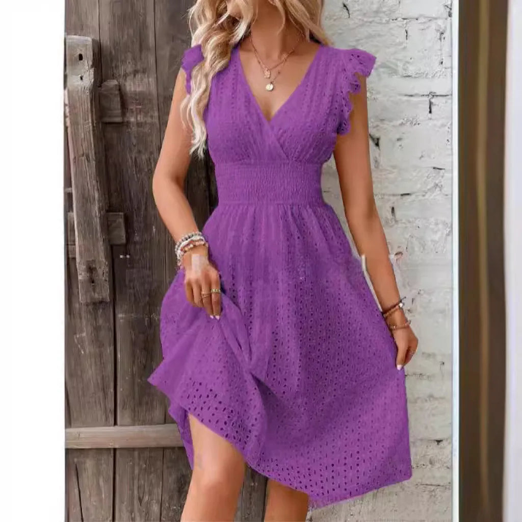 Sexy Lace V Neck Summer Midi Dress