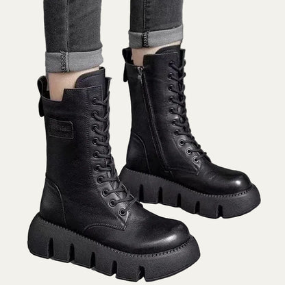 VogeLuxe | Women’s Mid Calf Combat Boots with Lace Front
