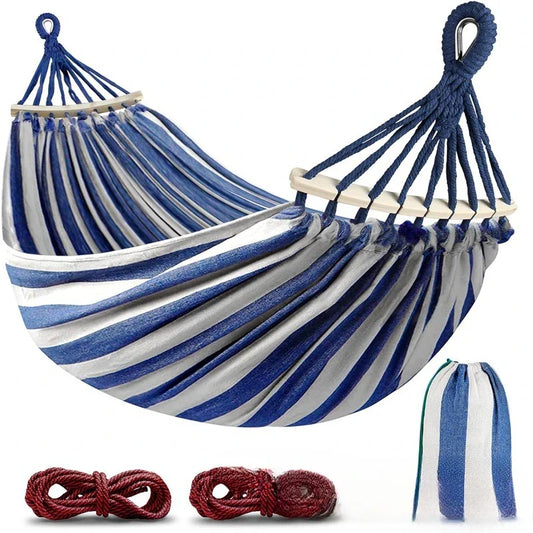 Comfortable Double Hammock with Wooden Frame for Outdoor Use - VogeLuxe