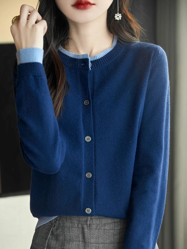 Pastel Color Block Open Front Cardigan Sweater for Women