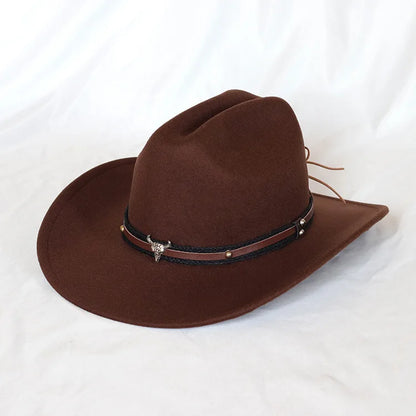 Retro Style Leather Cowboy Hat - Wide Brim Adjustable Fit