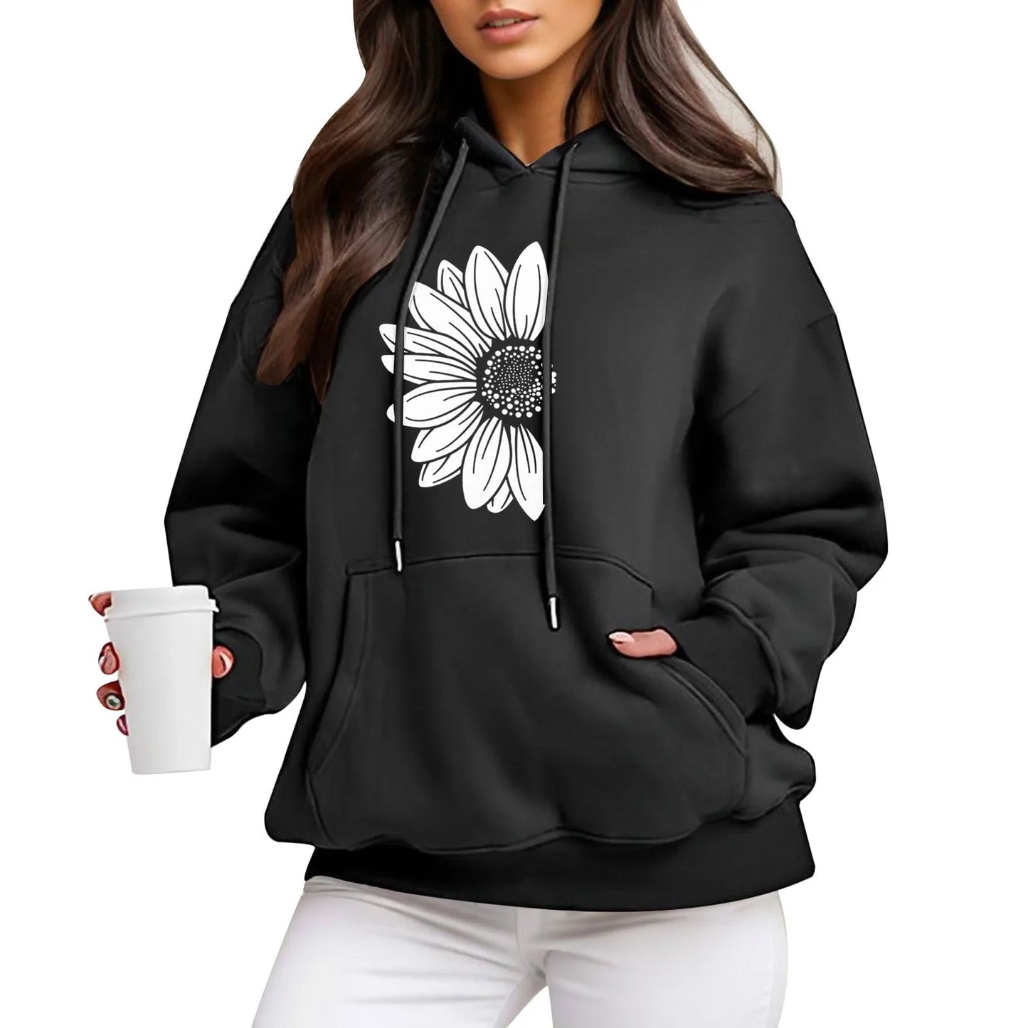 Comfy Women's Hooded Sweatshirt with Floral Design