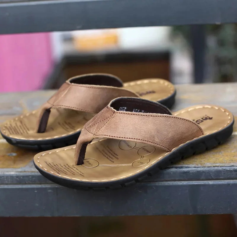 Comfortable Mens Leather Sandals - Soft & Slip Resistant