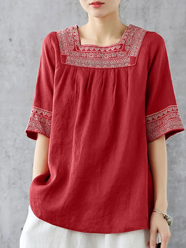 Elegant Everyday Square Neck Embroidered Top
