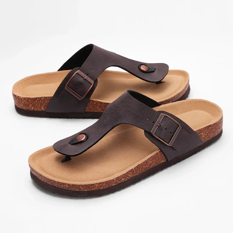 Comfortable Women's Leather Flat Sandals with Adjustable Strap