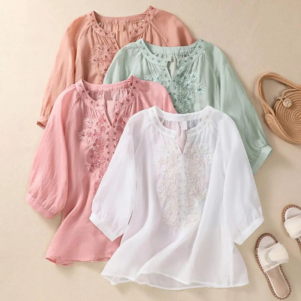 Relaxed Fit Floral Cotton Women's Blouse - VogeLuxe