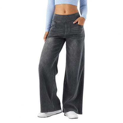 Comfortable Wide Leg High Waist Jeans with Stretch Waist