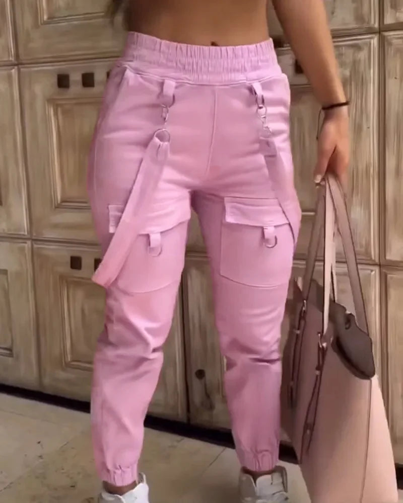 Comfortable Women's Casual Wide Leg Cargo Pants - BritishElegance