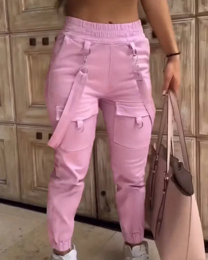 Comfortable Women's Casual Wide Leg Cargo Pants - BritishElegance