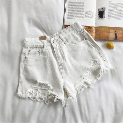 Trendy Distressed High Waisted Denim Shorts