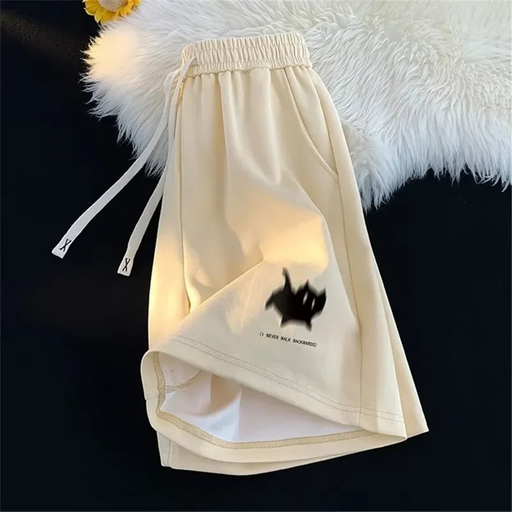 Retro Loose Fit Cat Print Shorts – Casual High Waist
