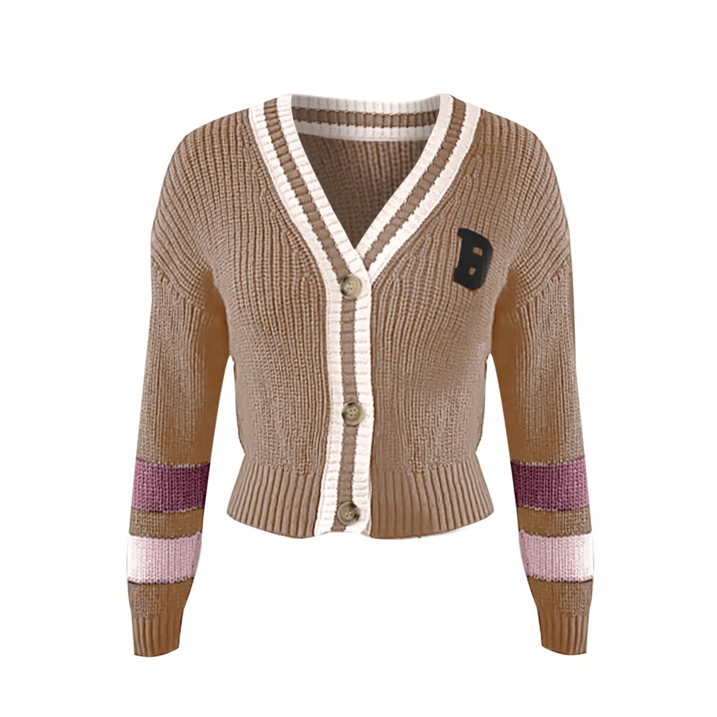 Warm Women's V-neck Striped Knit Cardigan Sweater - VogeLuxe