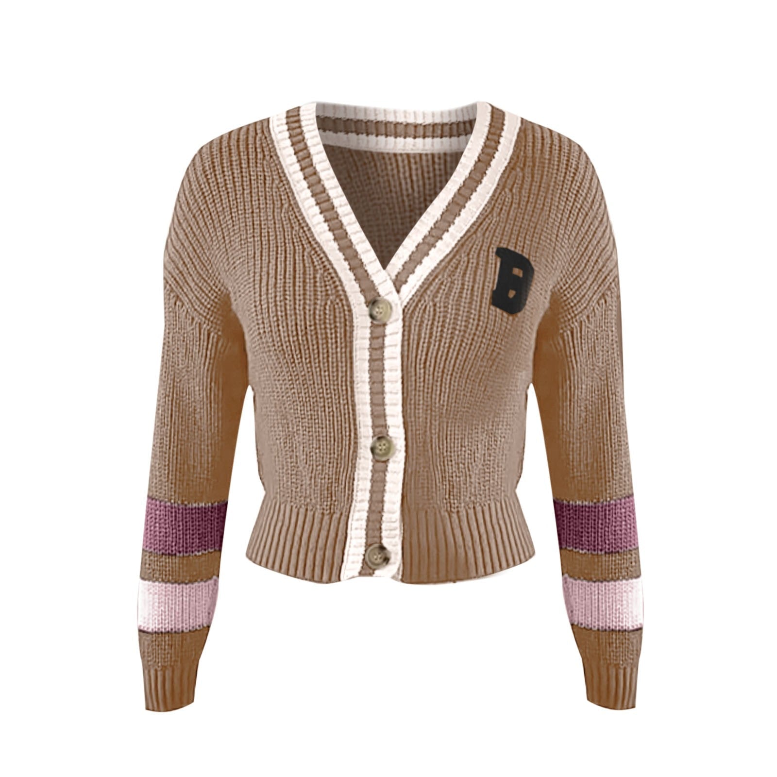 Warm Women's V-neck Striped Knit Cardigan Sweater - VogeLuxe