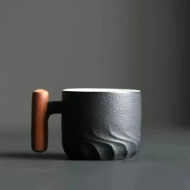 Small Porcelain Coffee Cup with Wood Grip