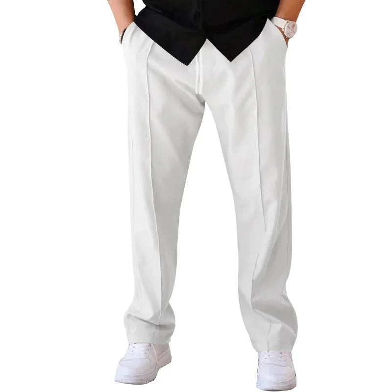 Comfortable Straight Leg Mens Trousers with Elastic Waist