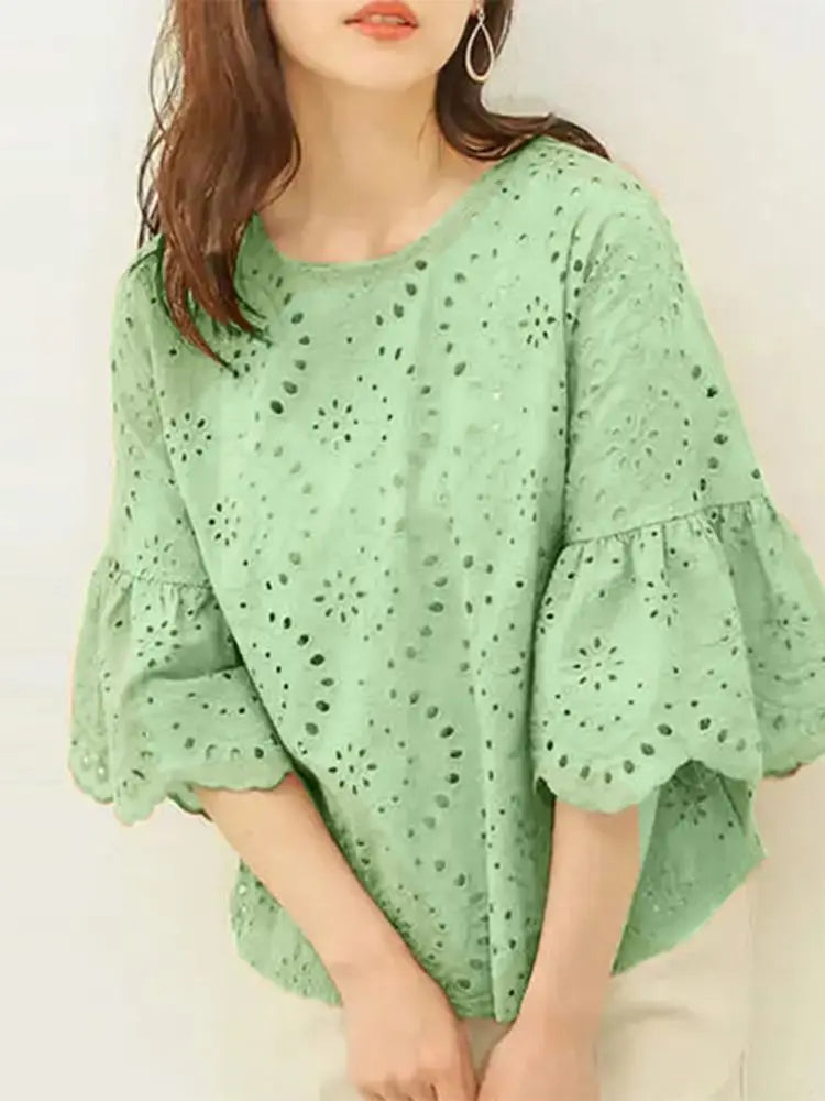 Delicate Floral Cut-Out Women's Top