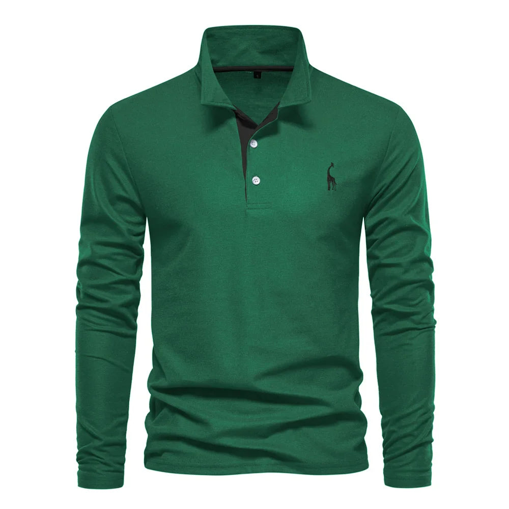 Classic Embroidered Long Sleeve Polo Shirt