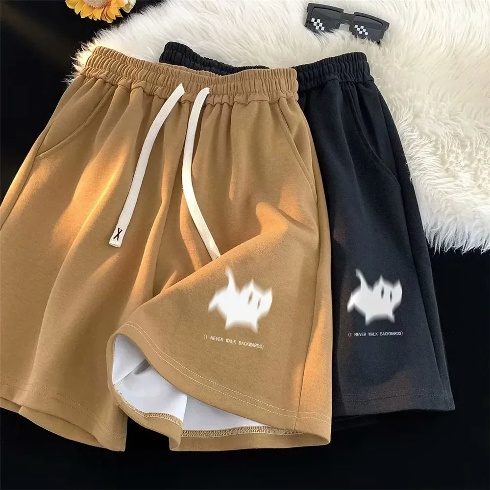 Retro Loose Fit Cat Print Shorts – Casual High Waist