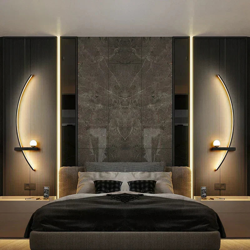Modern Black Gold Stripe Outdoor Wall Lamp - VogeLuxe