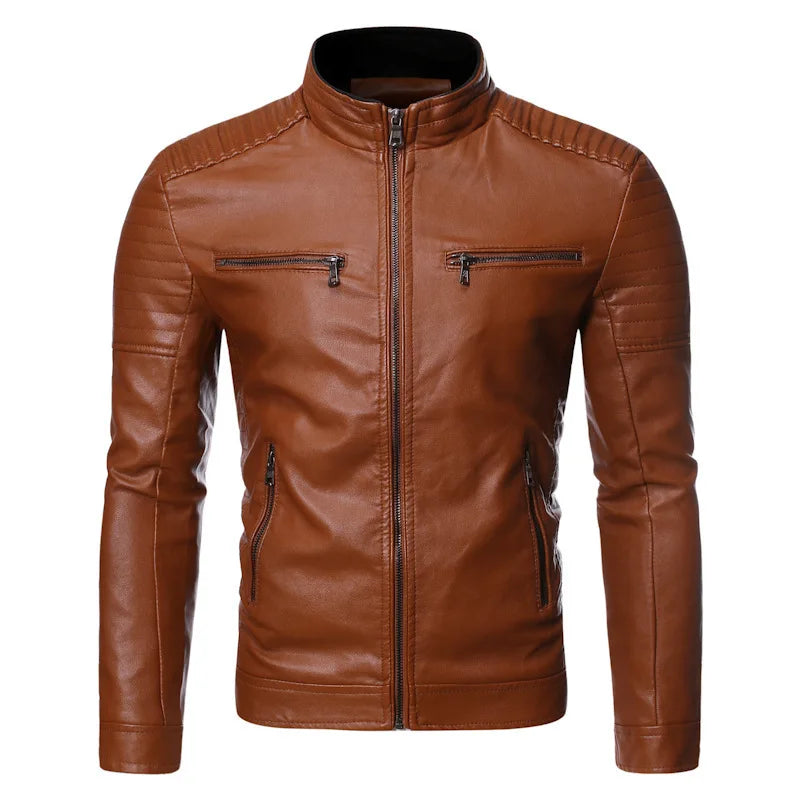 Men's Synthetic Leather Biker Jacket - BritishElegance