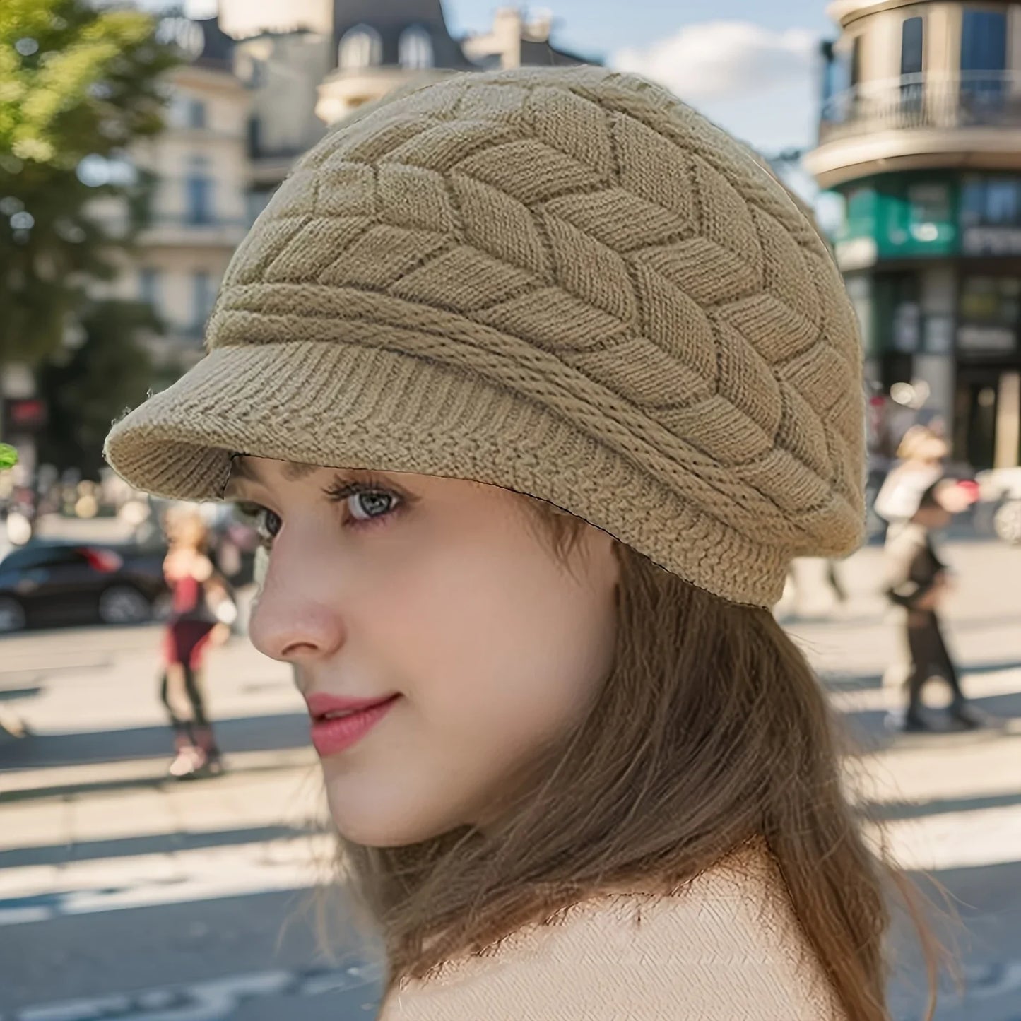 Classic Warm Beanie Hat with Brim