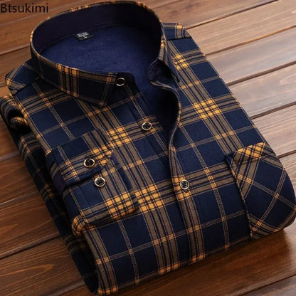 Cozy Plaid Flannel Shirt for Men - Warm Fleece Lined - BritishElegance