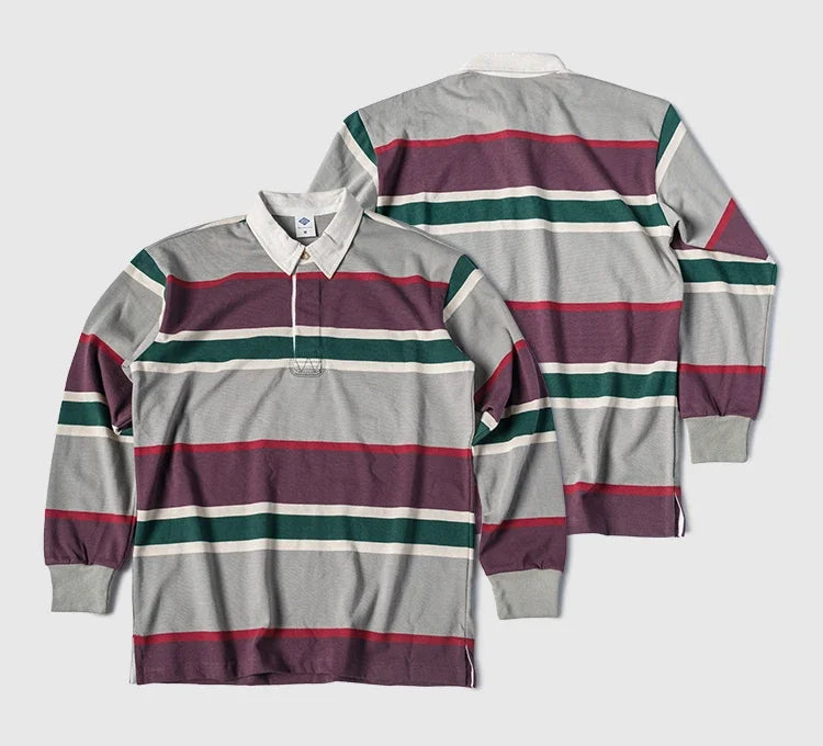 Classic Collegiate Striped Long Sleeve Polo Shirt