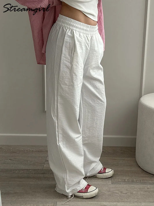 Comfortable High Waist White Jogger Pants - VogeLuxe