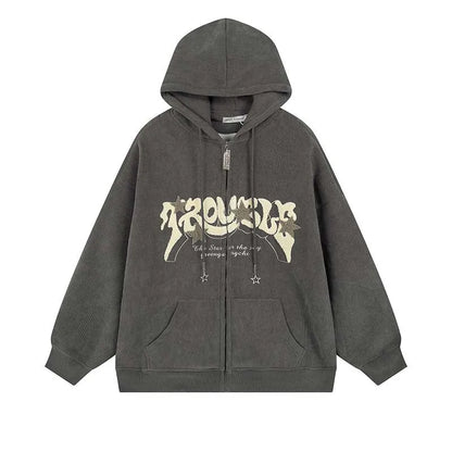 Trendy Ladies Zip Up Embroidered Hoodie – Large Streetwear