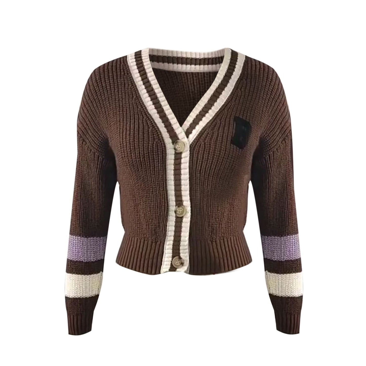 Warm Women's V-neck Striped Knit Cardigan Sweater