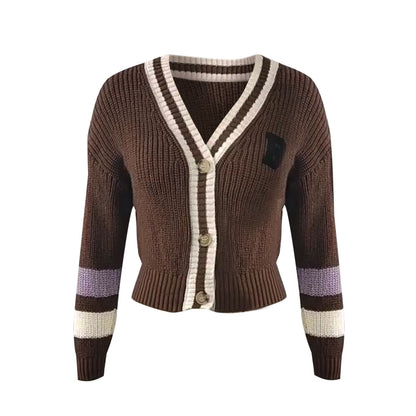 Warm Women's V-neck Striped Knit Cardigan Sweater