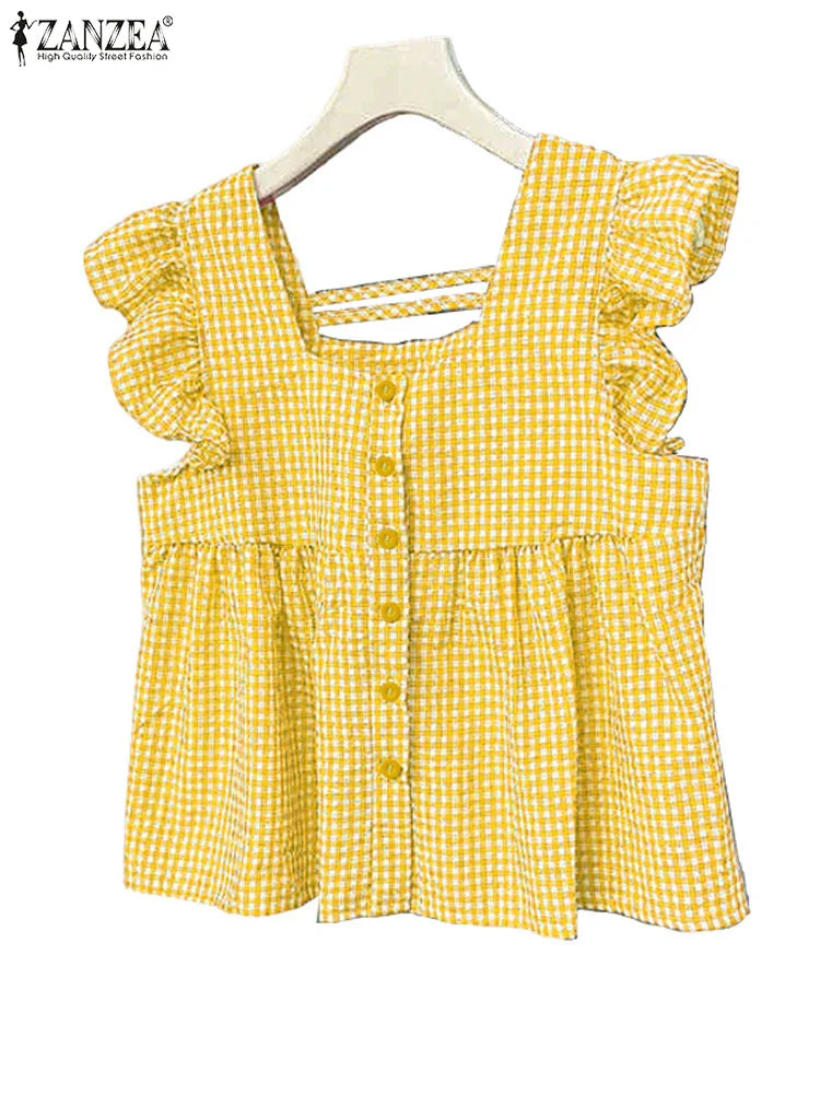Classic Check Off Shoulder Women's Summer Top